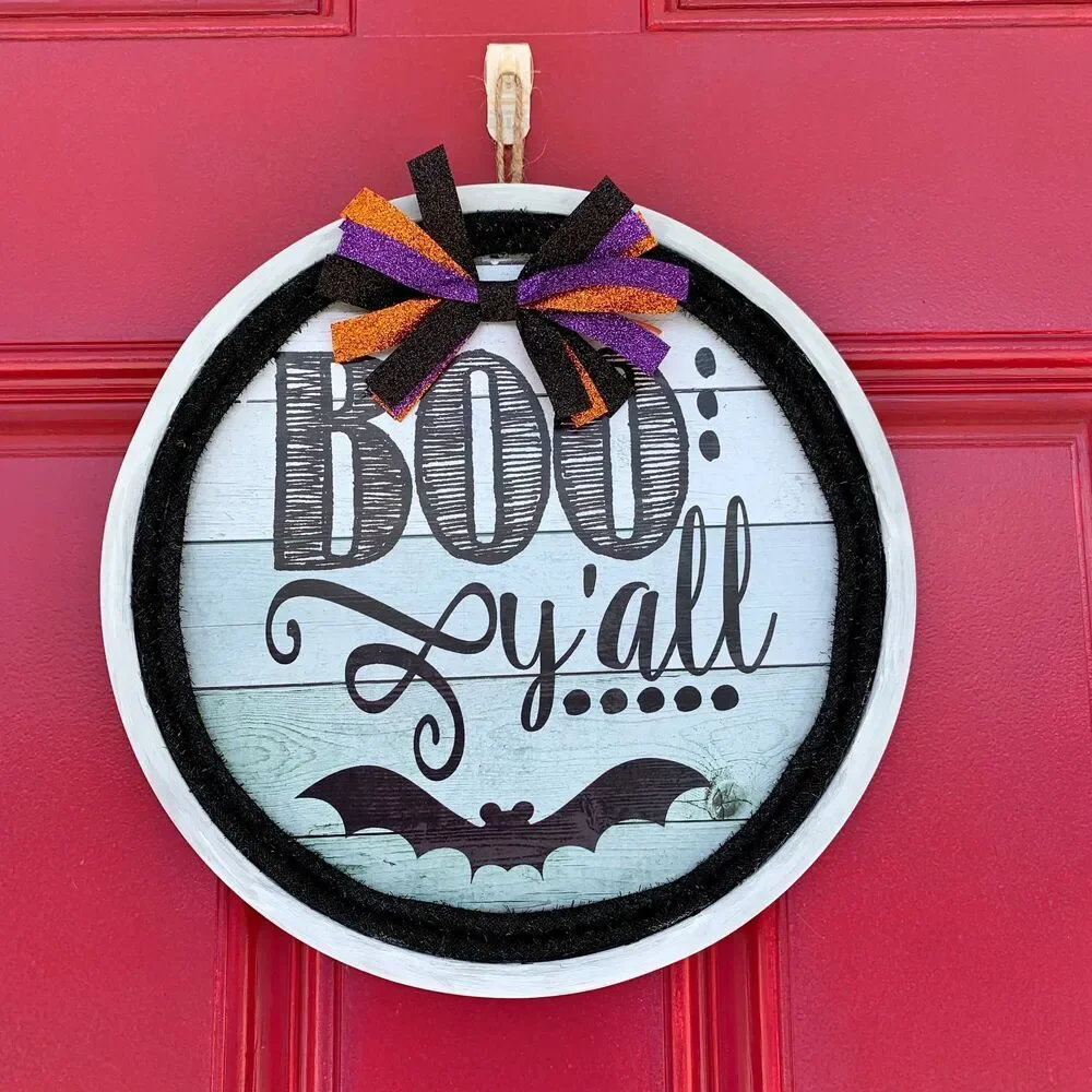 Halloween Boo Yall Door Hanger: Bat & Glitter Ribbon Decor